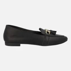 Mocasines negros de piel con borlas para mujer