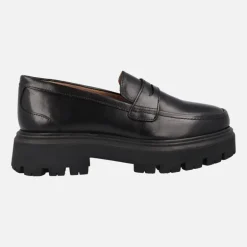 Mocasines negros de piel con piso track Gioseppo Steinnes para mujer