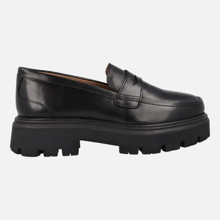 Mocasines negros de piel con piso track Gioseppo Steinnes para mujer