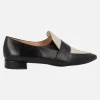Mocasines negros de piel con copete en color beige para mujer