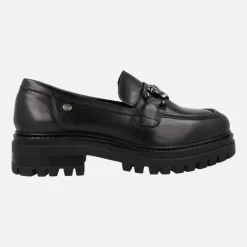 Mocasines negros de piel con adorno metálico y piso track
