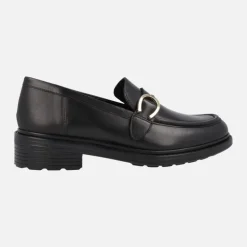 Mocasines negros de piel con adorno metálico dorado Walk Pleasure Mujer de Geox
