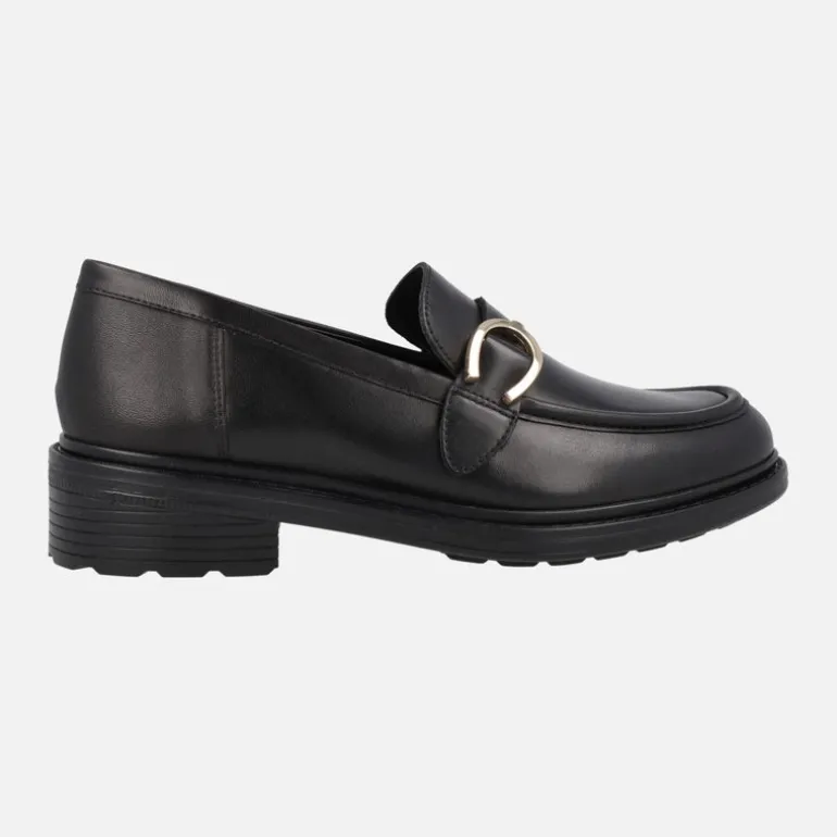 Mocasines negros de piel con adorno metálico dorado Walk Pleasure Mujer de Geox