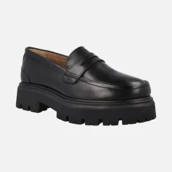 Mocasines negros de piel con piso track Gioseppo Steinnes para mujer