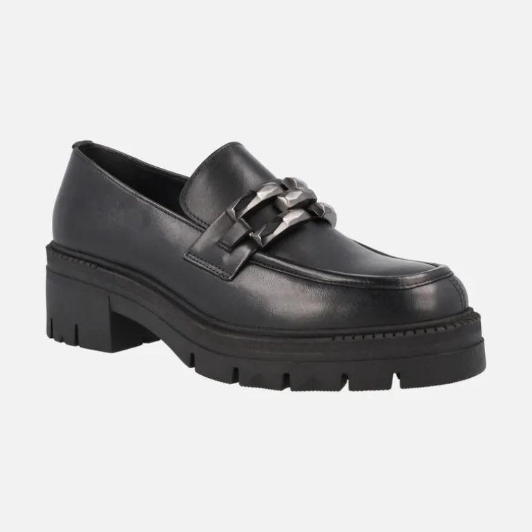 Mocasines negros de piel Umbra con piso track y adorno metálico