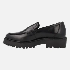 Mocasines negros de piel para mujer con piso track