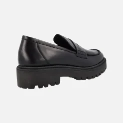Mocasines negros de piel para mujer con piso track