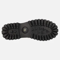 Mocasines negros de piel con cadena dorada y piso track para mujer