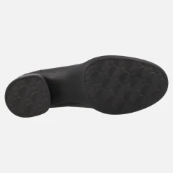 Mocasines negros de piel con tacón bajo y adorno