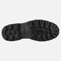 Mocasines negros de piel con adorno dorado y piso track Carmela
