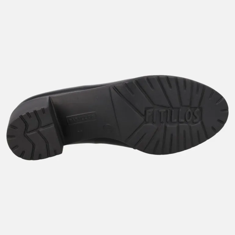 Mocasines negros de tacón con pala de coco y antifaz de charol