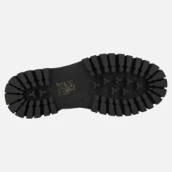 Mocasines negros para mujer con piso track y adorno en la pala