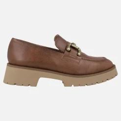 Mocasines para mujer en piel cuero con adorno metálico