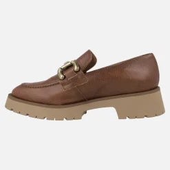 Mocasines para mujer en piel cuero con adorno metálico