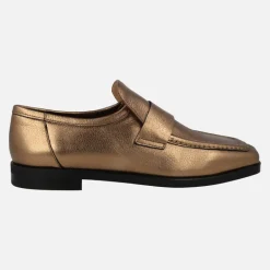 Mocasines planos en piel metalizada bronce
