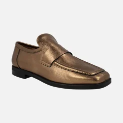 Mocasines planos en piel metalizada bronce