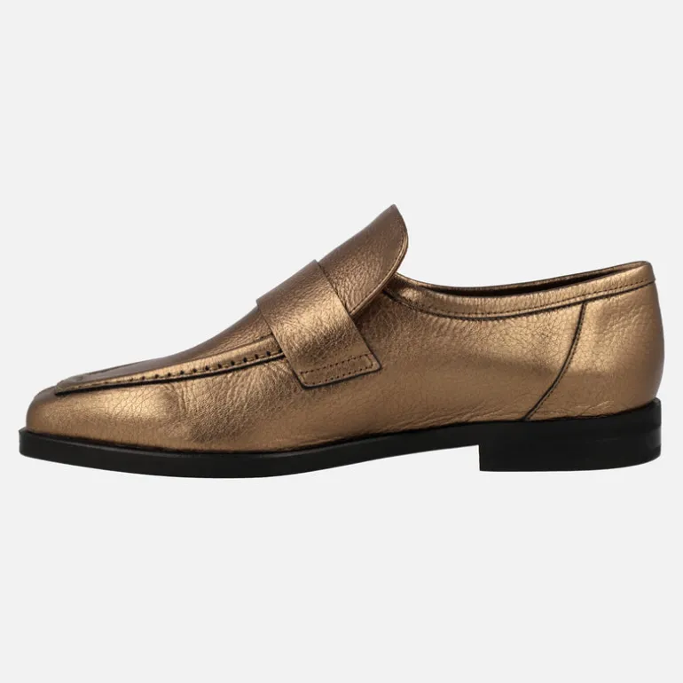 Mocasines planos en piel metalizada bronce