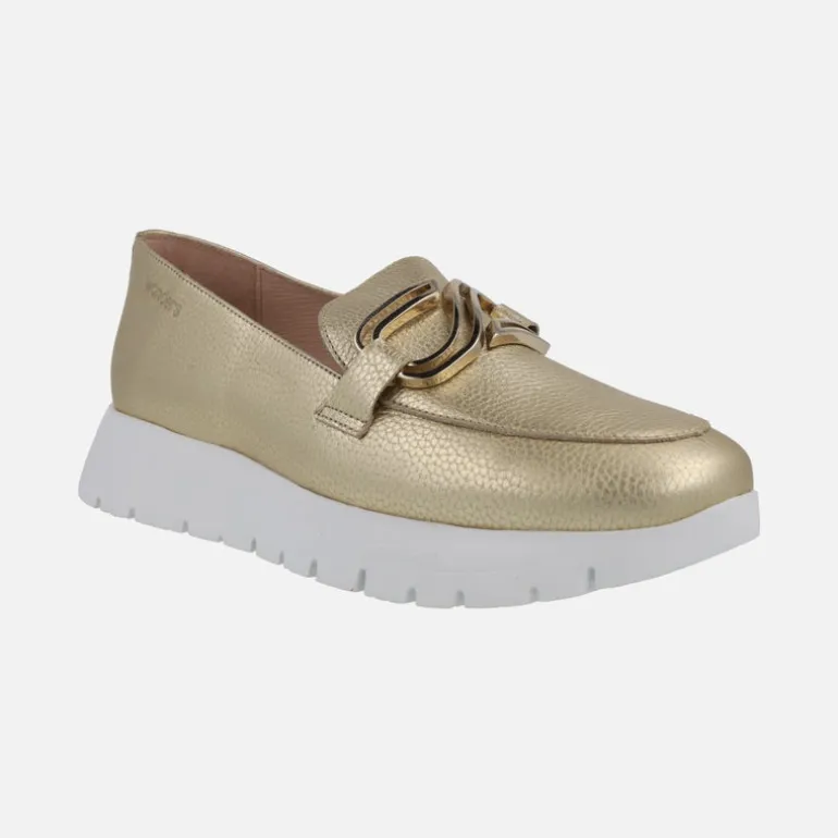 Mocasines Sidney en piel metalizada con adorno metálico