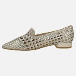Mocasines trenzados de piel color oro con puntera afilada