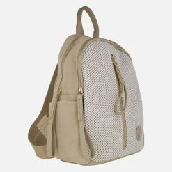 Mochilas Carmela en combinado beige de piel serraje y tejido