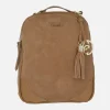 Mochilas de piel serraje color cuero con adorno de borla