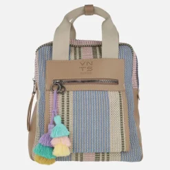 Mochilas en tejido multicolor con adorno de borlas