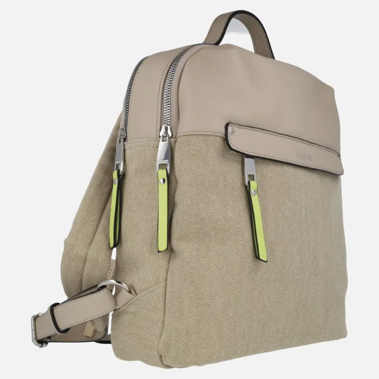 Mochilas multimaterial en combinado beige Cloe