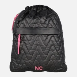 Mochilas Noco en tejido acolchado negro con detalles fucsia