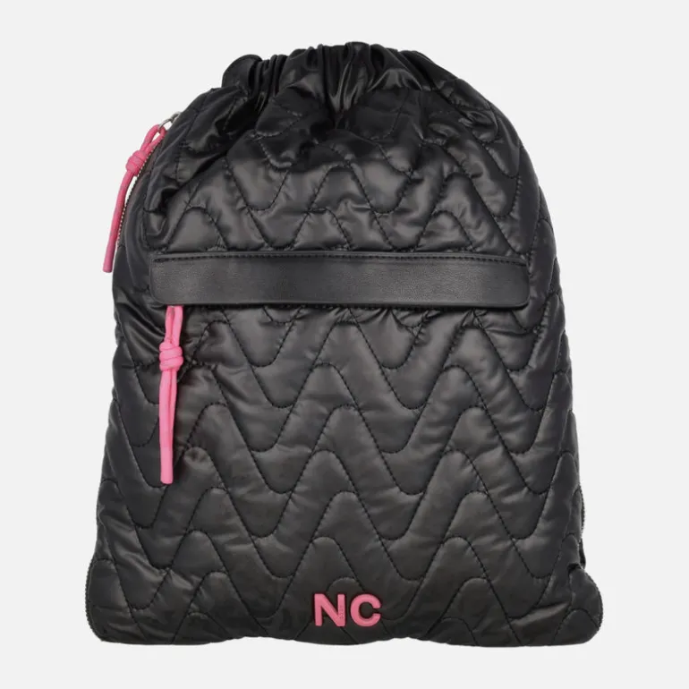 Mochilas Noco en tejido acolchado negro con detalles fucsia