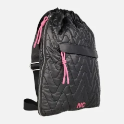 Mochilas Noco en tejido acolchado negro con detalles fucsia