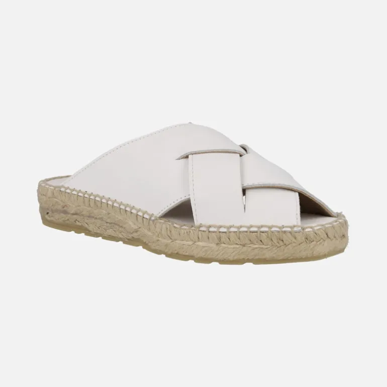 Mules de piel con tiras entrelazadas y piso de yute