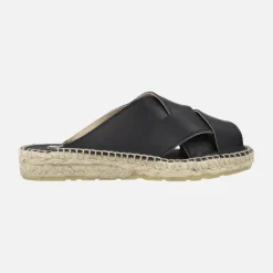 Mules de piel con tiras entrelazadas y piso de yute
