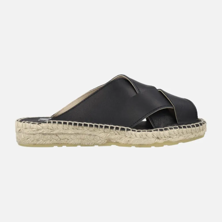 Mules de piel con tiras entrelazadas y piso de yute
