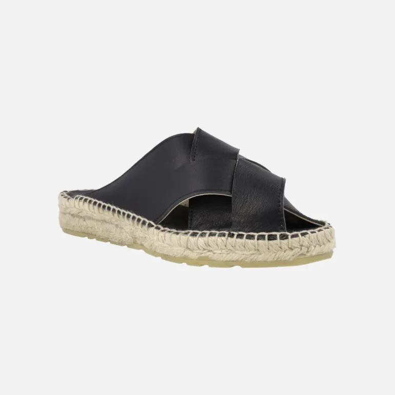 Mules de piel con tiras entrelazadas y piso de yute
