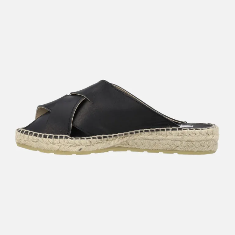 Mules de piel con tiras entrelazadas y piso de yute