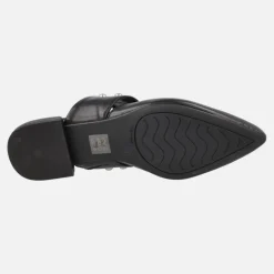 Mules negros de piel con tira ancha al empeine y tachas plateadas Ninfa