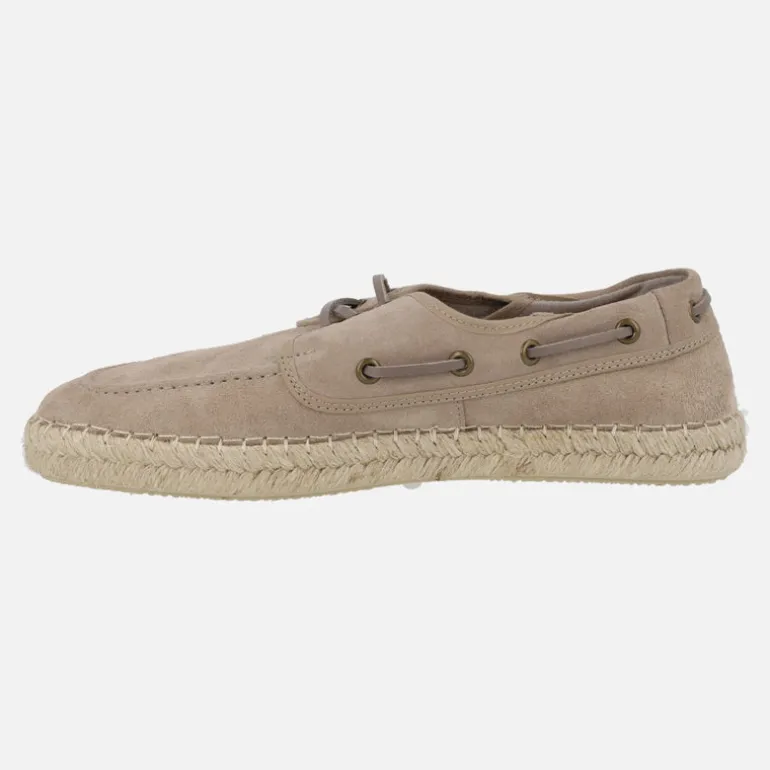 Naúticos para hombre en serraje taupe con piso de yute