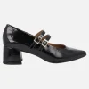 Salones de charol negro con dos tiras con hebillas y tacones de 5 cms
