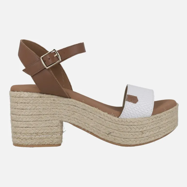 Sandalias Abaka snake blanco con tacón y plataforma de yute