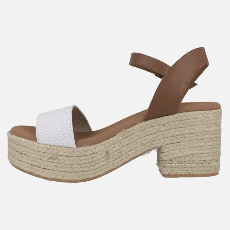 Sandalias Abaka snake blanco con tacón y plataforma de yute