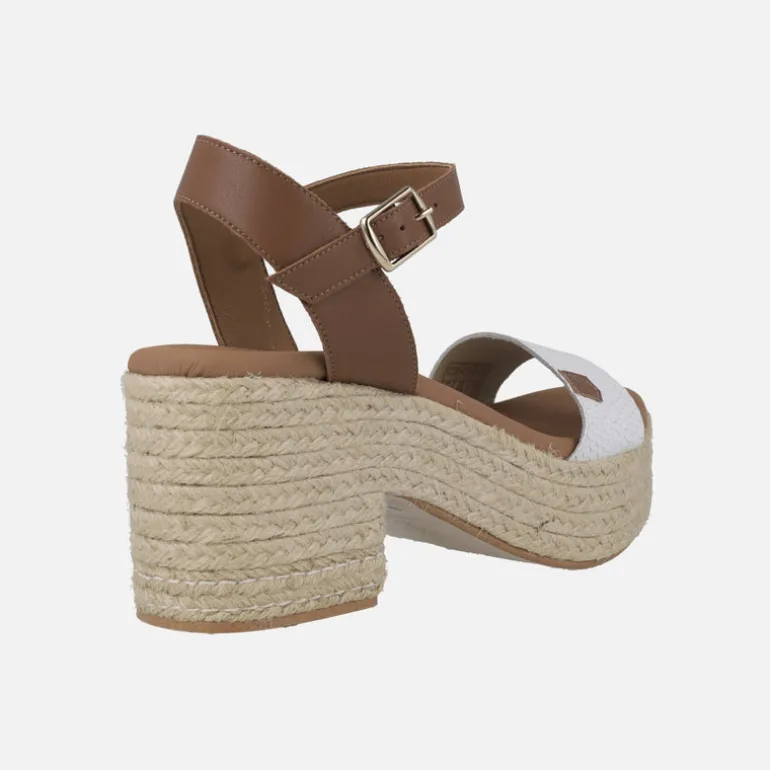 Sandalias Abaka snake blanco con tacón y plataforma de yute