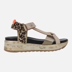 Sandalias beige combinadas con animal print Cetti 1316 tierra
