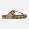 Sandalias bio de dedo en piel beige con hebilla negra