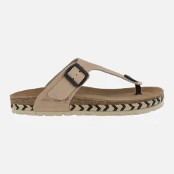 Sandalias bio de dedo en piel beige con hebilla negra
