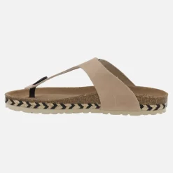 Sandalias bio de dedo en piel beige con hebilla negra