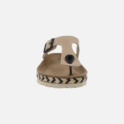 Sandalias bio de dedo en piel beige con hebilla negra