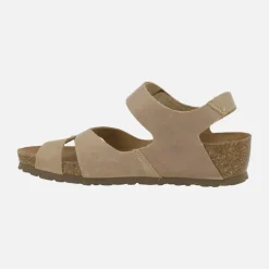 Sandalias bio de piel color beige con cuña y cierre de velcro