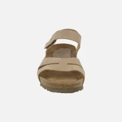 Sandalias bio de piel color beige con cuña y cierre de velcro