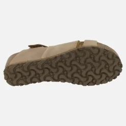 Sandalias bio de piel color beige con cuña y cierre de velcro