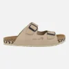 Sandalias bio de piel con dos hebillas y tira de esparto bicolor